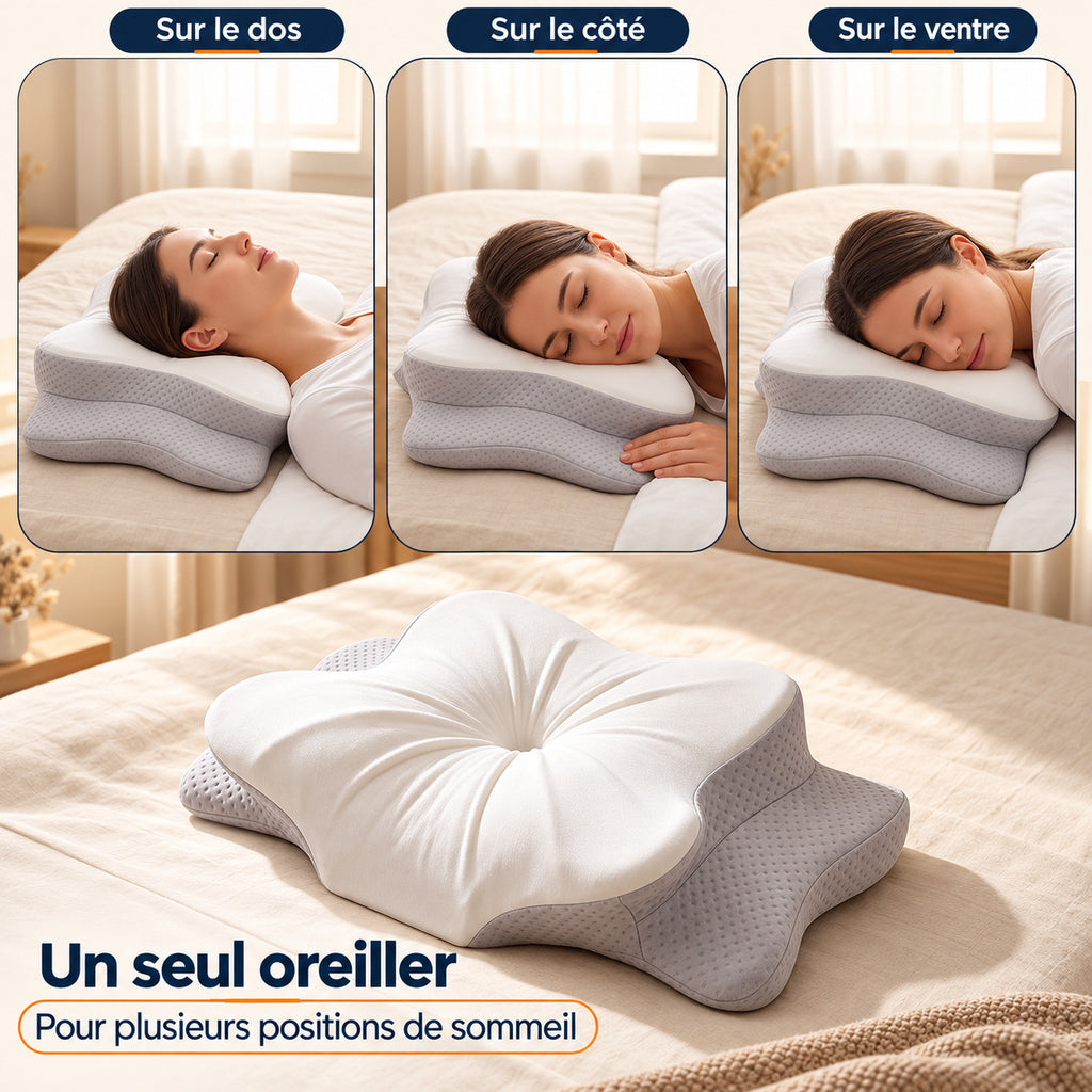 Oreiller Cervical Ergonomique – Mousse à Mémoire de Forme – Soutien de la Nuque – 63 × 38 × 14 cm
