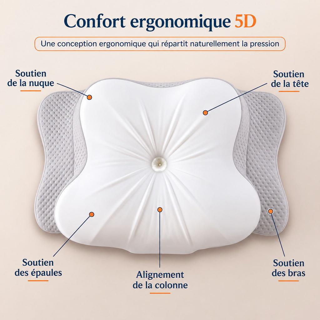 Oreiller Cervical Ergonomique – Mousse à Mémoire de Forme – Soutien de la Nuque – 63 × 38 × 14 cm