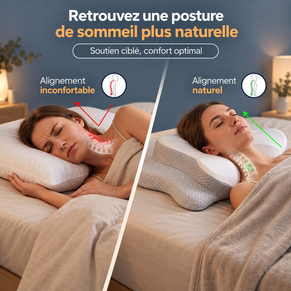 Oreiller Cervical Ergonomique – Mousse à Mémoire de Forme – Soutien de la Nuque – 63 × 38 × 14 cm